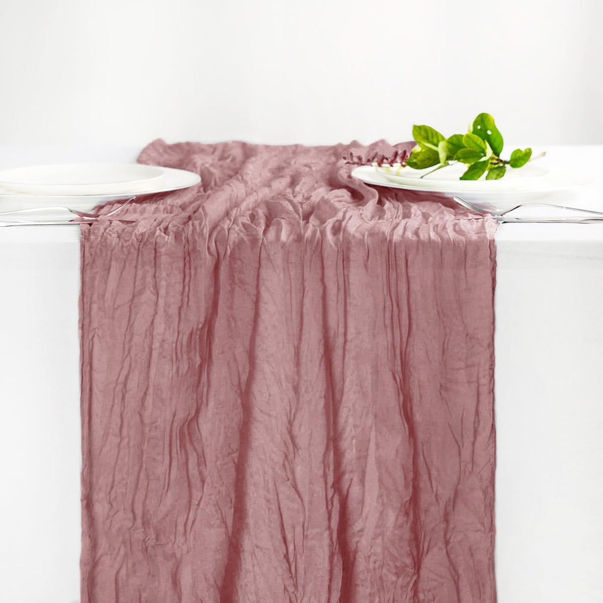 Hahuho Dusty Pink Cheesecloth Table Runner 10ft, Gauze Boho Rustic Table Runners for Wedding
