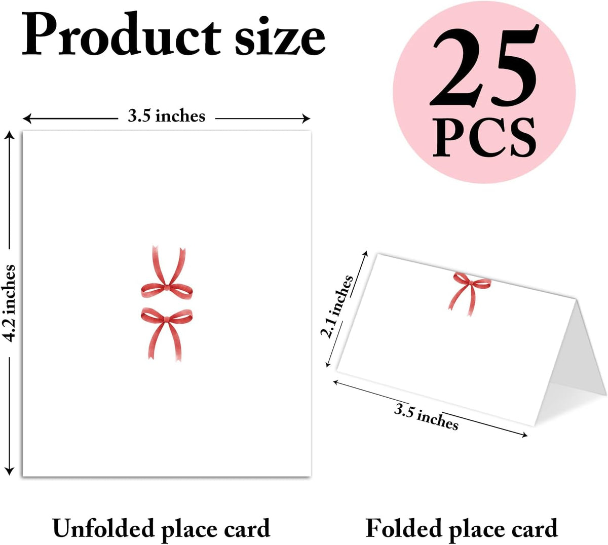 25 Pack Red Bow Place Cards, Editable Name Cards for Table Setting, Cute Tent Cards Food Label for