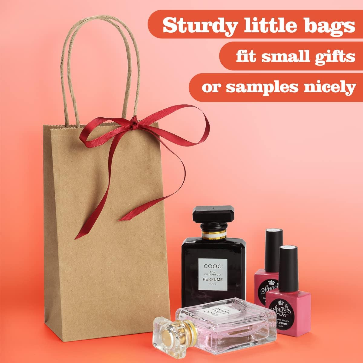BagDream 50 Pack 3.5x2.4x6.7 Inches Small Kraft Paper Gift Bags with Handles Bulk Mini Party Favor