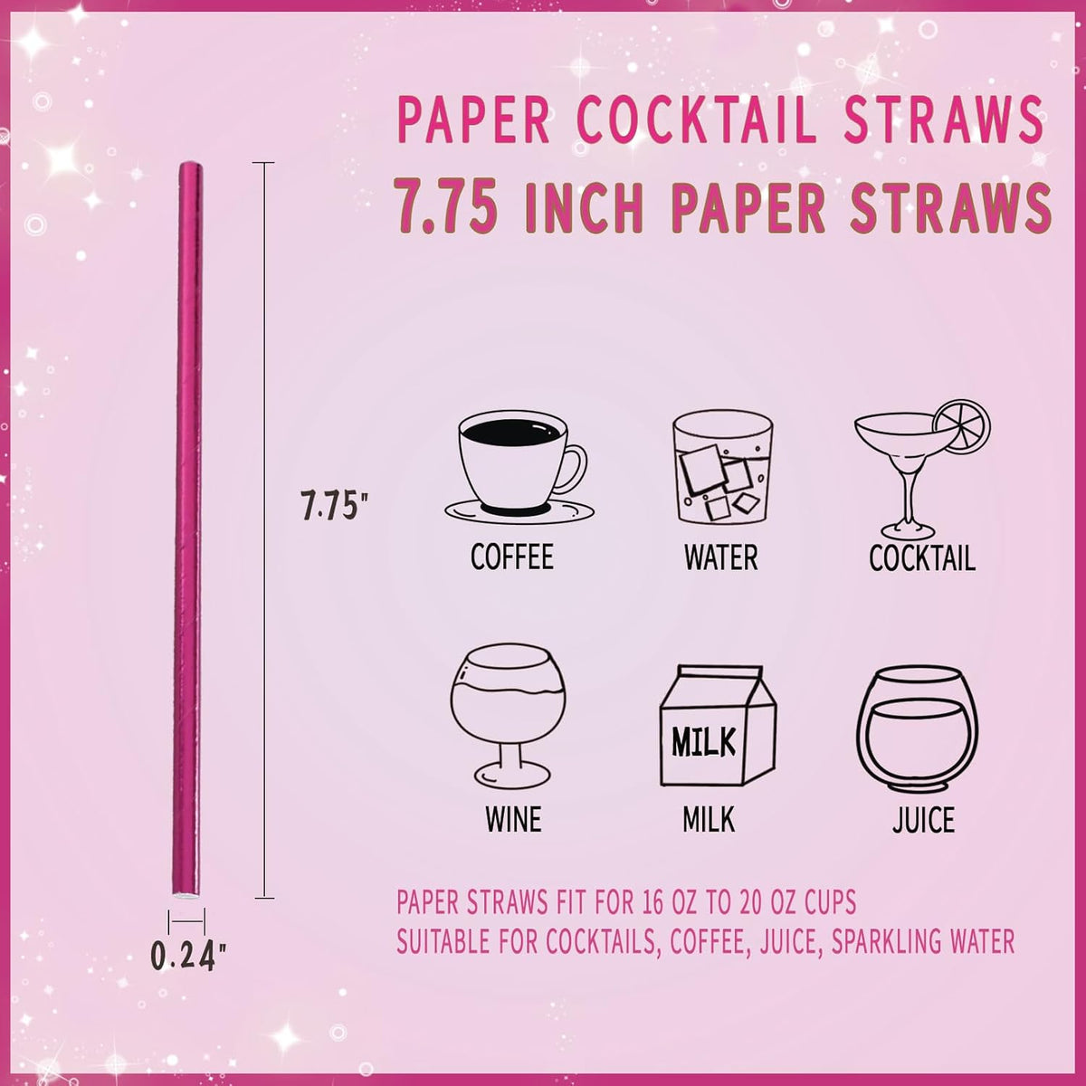 Paper Straws Party,Disposable Drinking Straws, 7.75 Inches, for Birthday, Bridal Party, Wedding