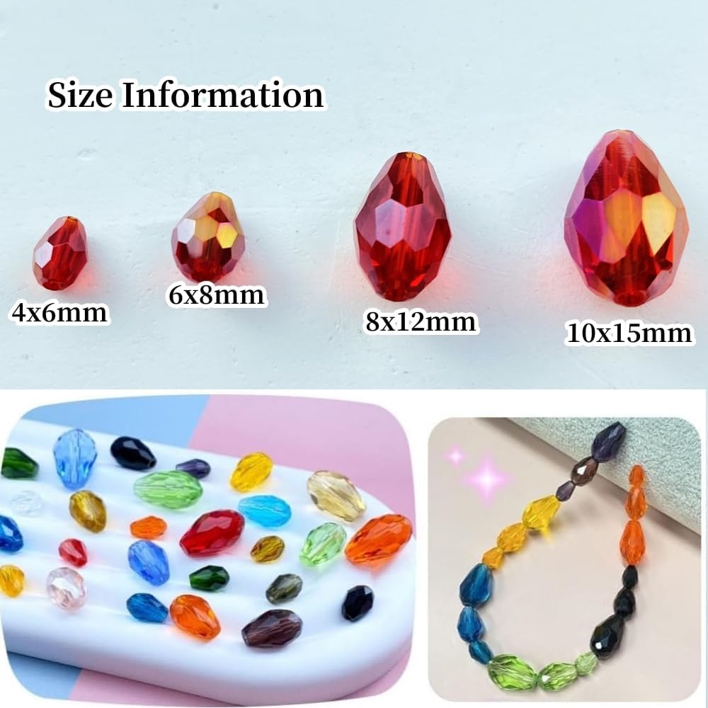 50pcs 10x15mm Teardrop Crystal Glass Beads Vertical Hole Faceted Glass Teardrop Spacer Beads for