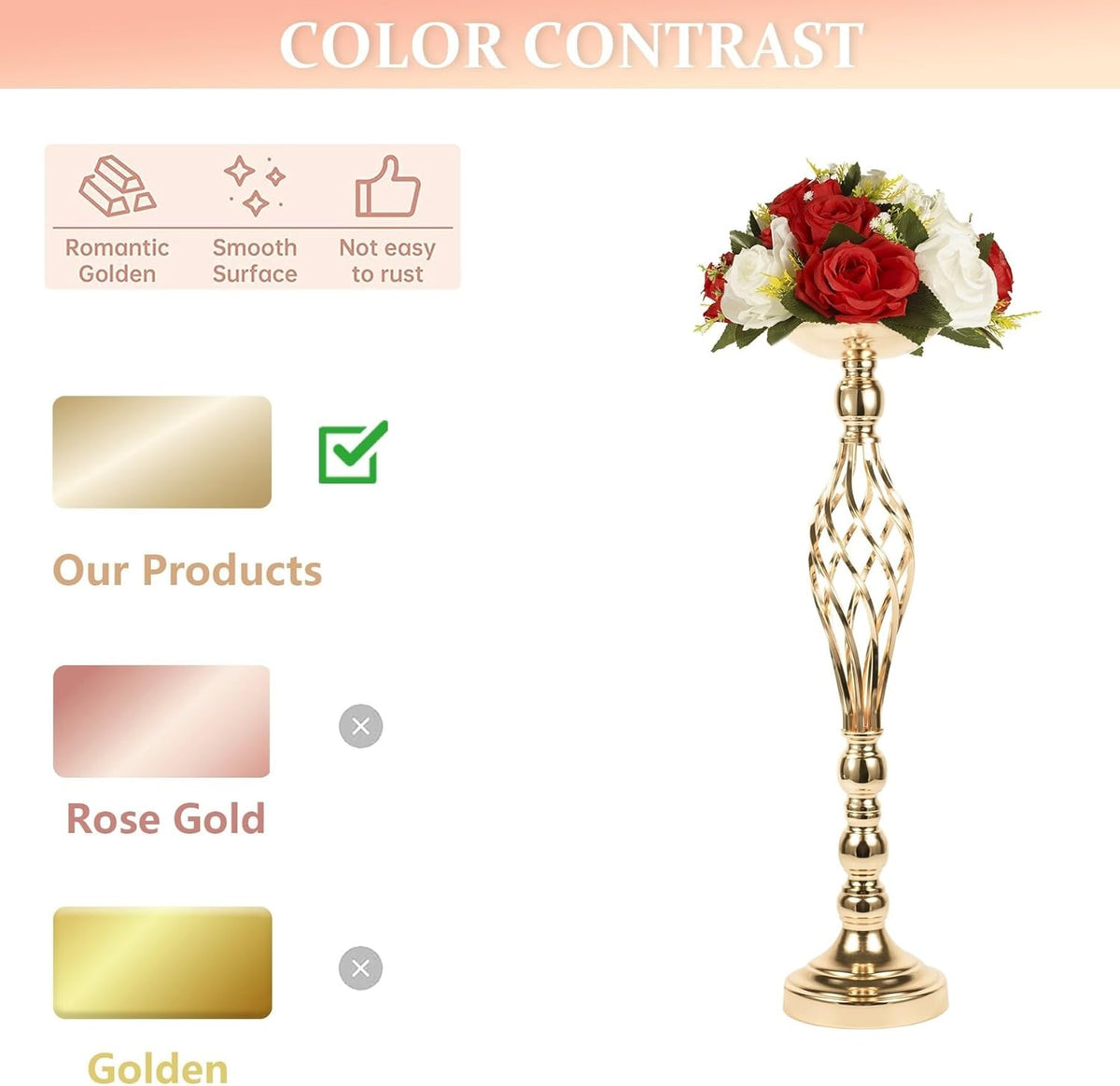 LANLONG 2pcs Metal Gold Candle Holders Road Lead Table Centerpiece Stand Pillar Candlestick for