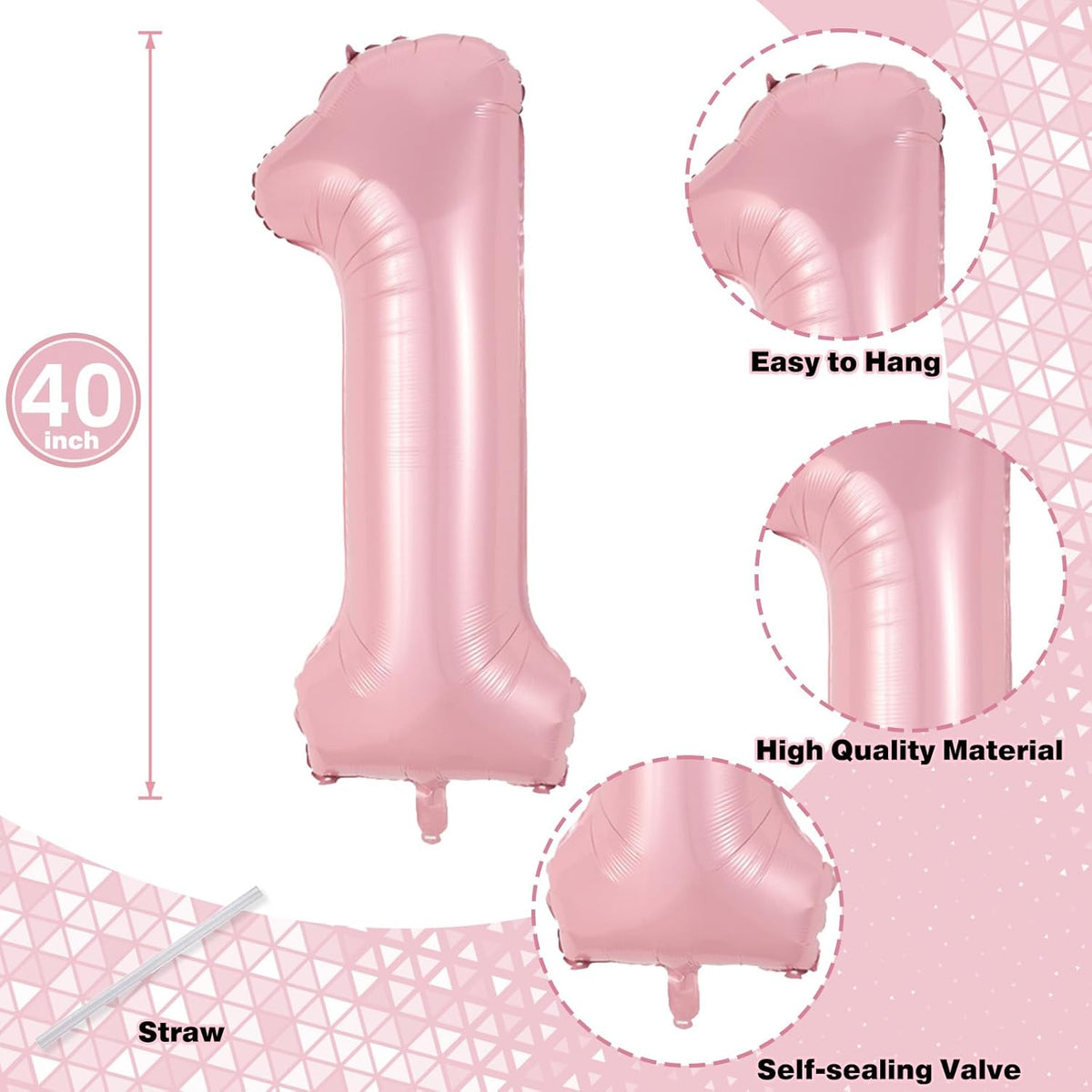 11 Balloon Number Birthday, Giant Light Pink Number 1 & 1 Helium Foil Balloon for Girls 11th