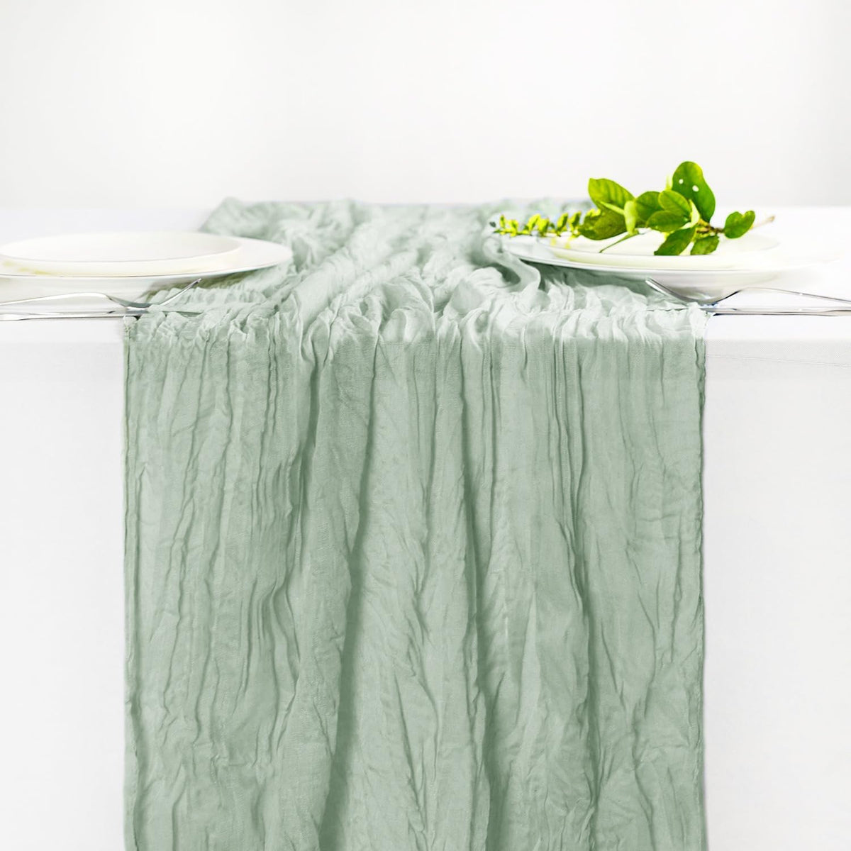 Hahuho Sage Green Cheesecloth Table Runner 10ft, Gauze Boho Rustic Table Runners for Wedding