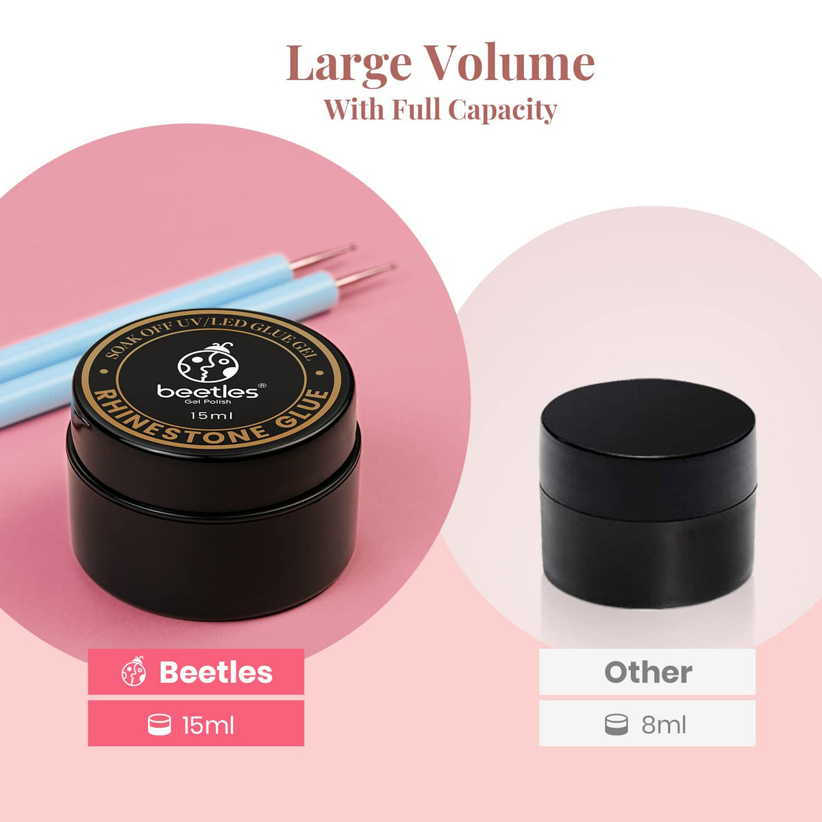 Beetles Rhinestone Glue for Nails with 2 Dual Purpose Brush Pen, 1Pcs 15ml Nail Glue for Nail Art