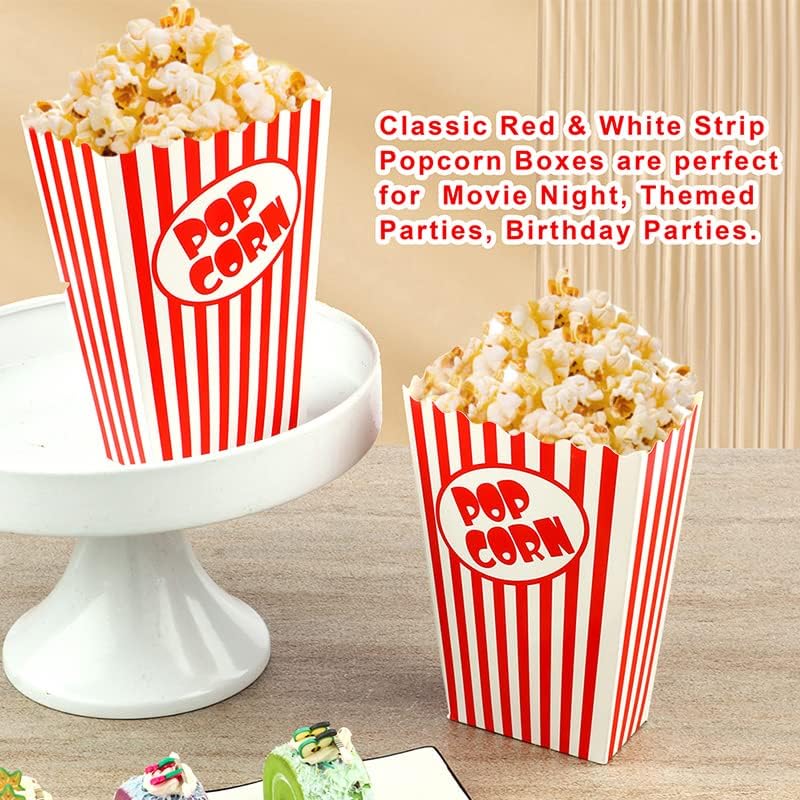 50 Pcs Small Popcorn Boxes for Party 5.5 Inches Tall Red & White Striped Popcorn Bags Mini Popcorn