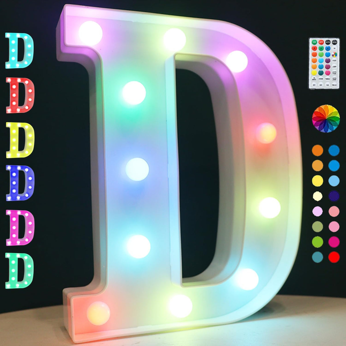 Light Up Colorful LED Marquee Letter lights, 18 Colors Changing Alphabet Letters Sign with Remote