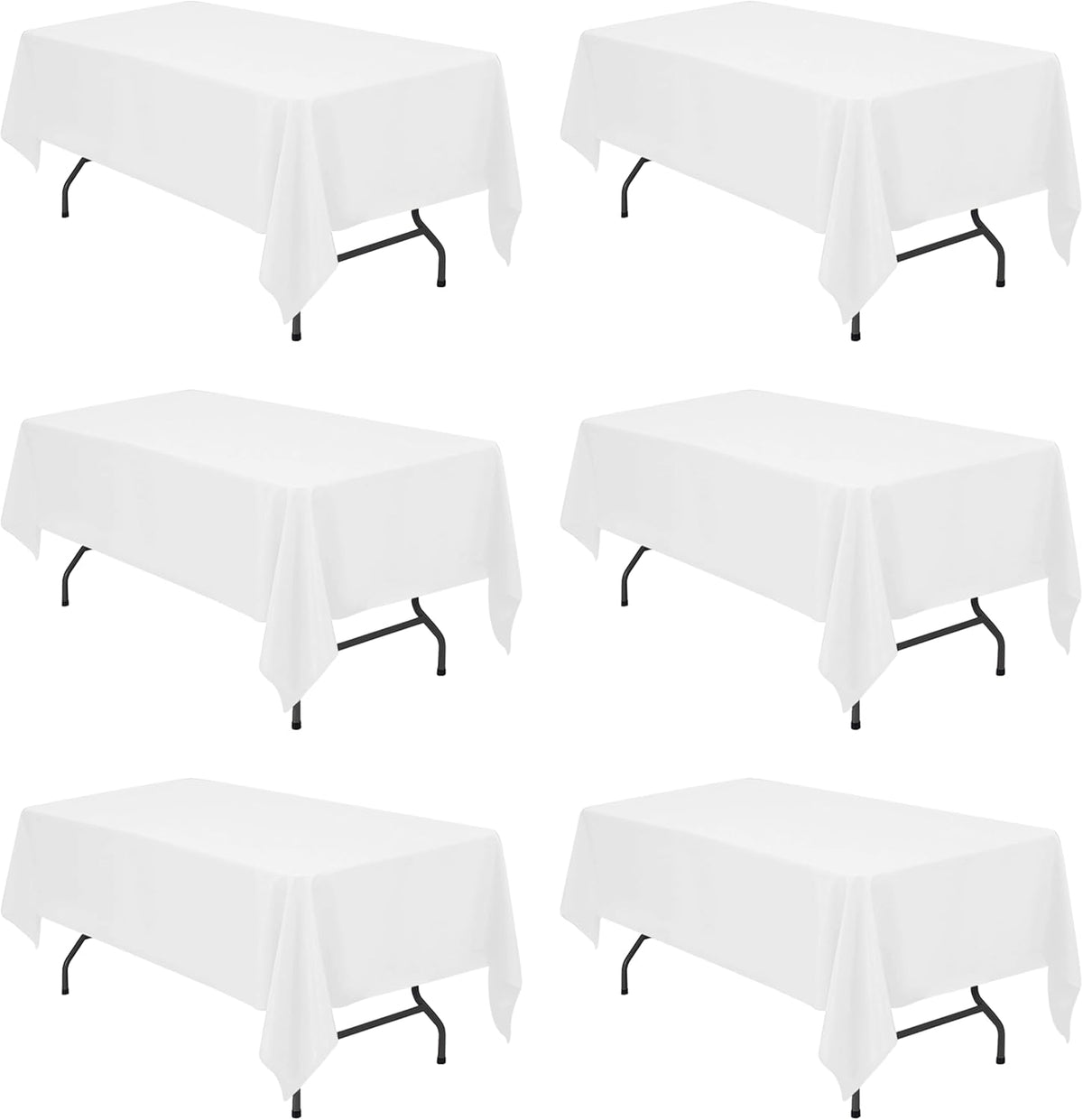 BRILLMAX 6 Pack White Tablecloths for 6 Foot Rectangle Tables 60 x 102 Inch - 6ft Rectangular Bulk