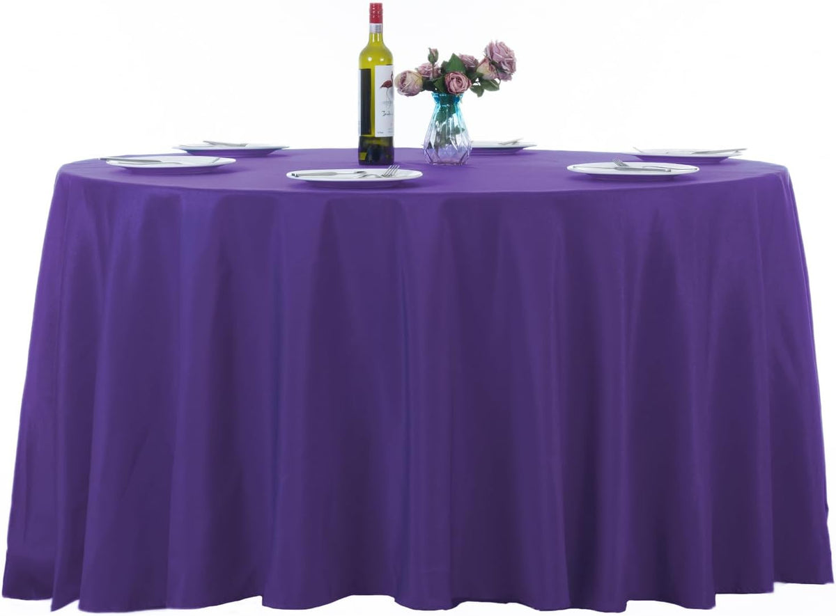 Ascoza 2pack 120 Inch Purple Round Tablecloth in Washable Polyester Fabric for