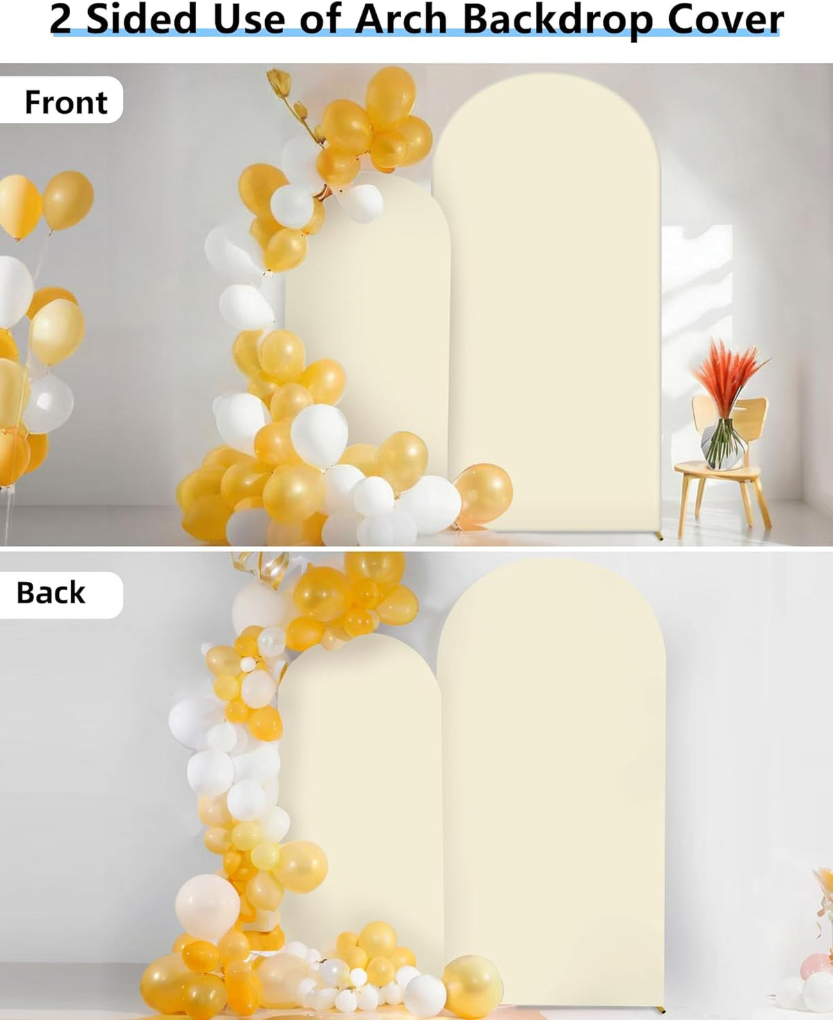 HEMMOTOP Light Beige Arch Backdrop Cover 7.2 ft, 6ft, Wedding Arch Covers Stretchy Backdrop 2 Set