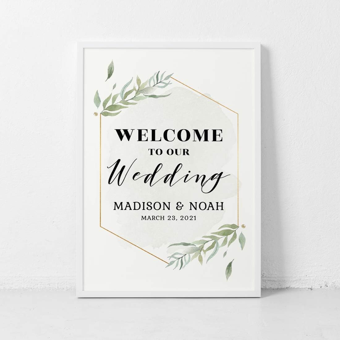 Andaz Press Personalized Extra Large Wedding Easel Board Party Sign, 12x18-inch, Modern Black, Gold