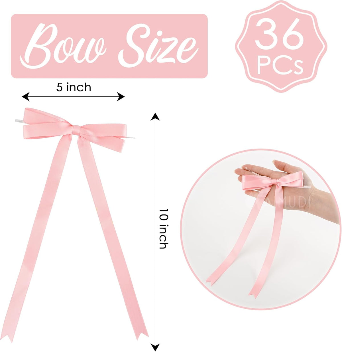 AIMUDI Baby Pink Bows 5 × 10" Satin Bows for Gift Wrapping Twist Tie Bows Premade Ribbon Bows for