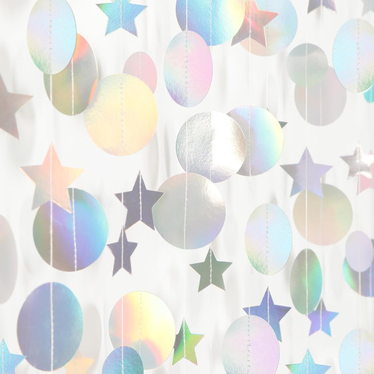 Iridescent Disco-Holographic Birthday Party-Decorations Garland - 52Ft Star Neon Wedding Hanging