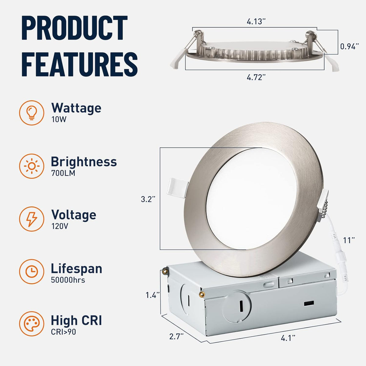 12 Pack Recessed Lighting 4 Inch with Junction Box, 5CCT 4 Inch Brushed Nickel LED Recessed Lights