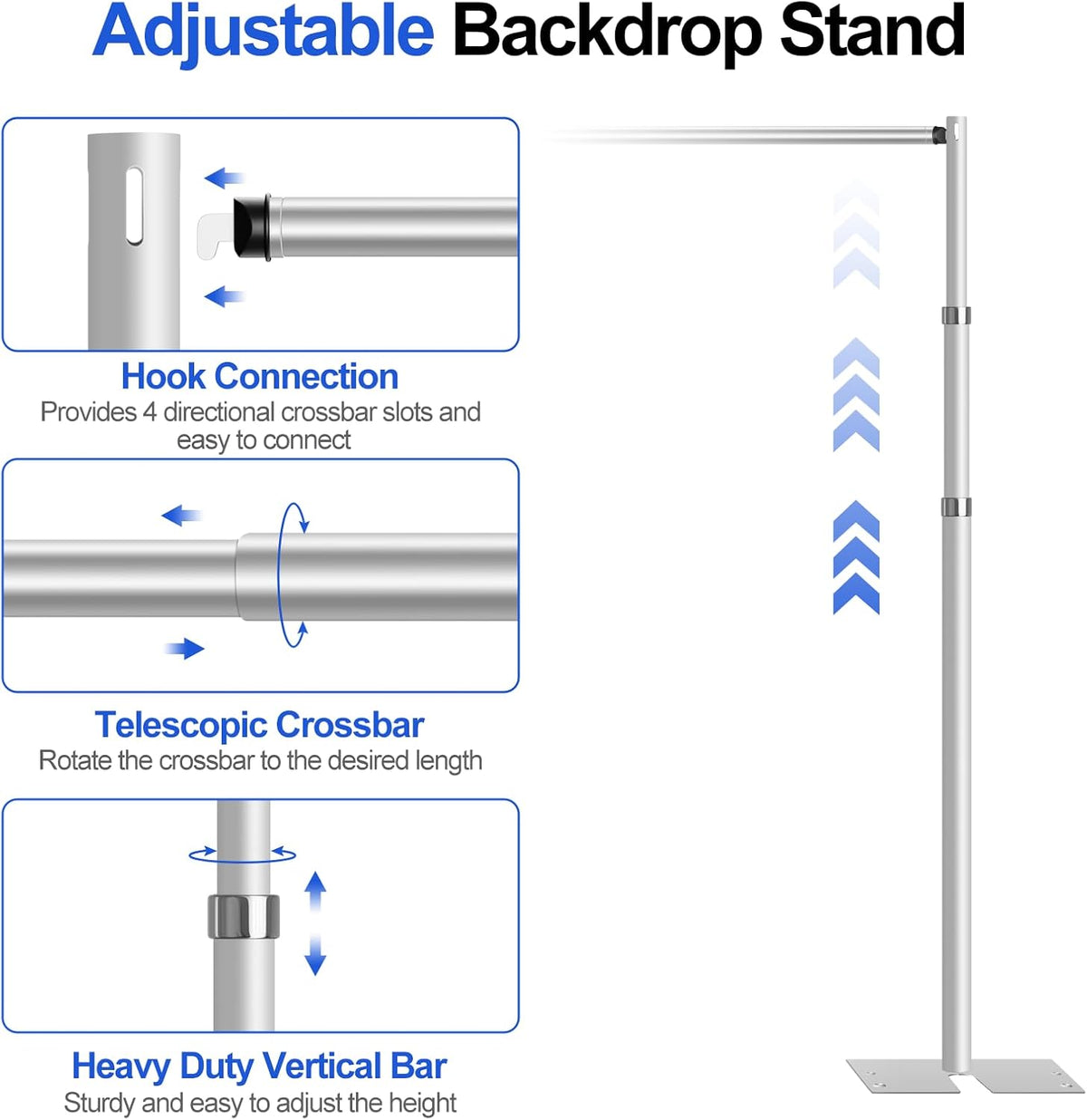 FUDESY Pipe and Drape Stand Kit, 10x10ft Heavy Duty Adjustable Metal Backdrop Frame for