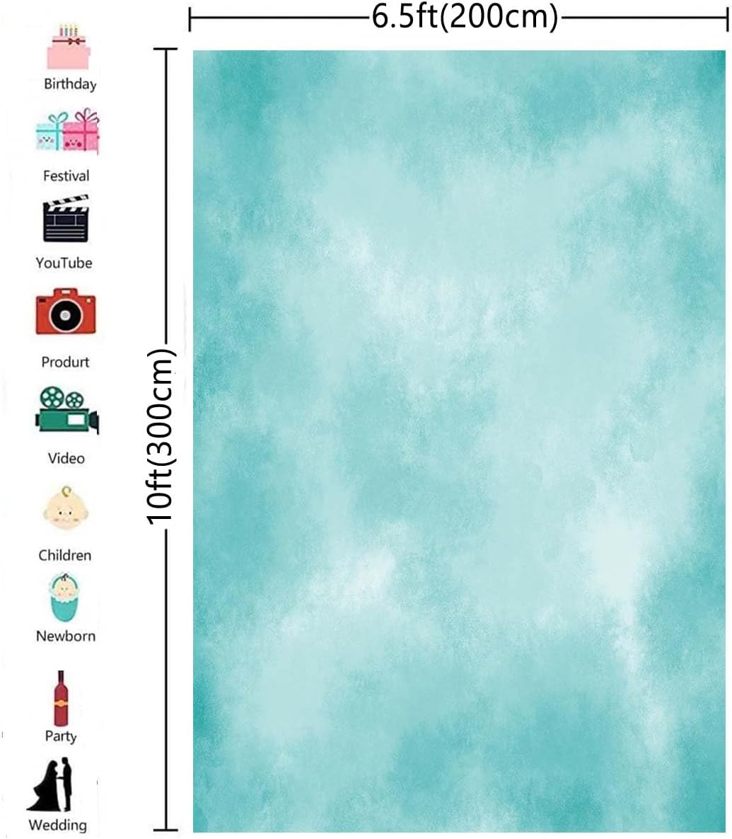 6.5x10ft Aqua Abstract Solid Photography Backdrops Gradient Portrait Photo Booth Background for