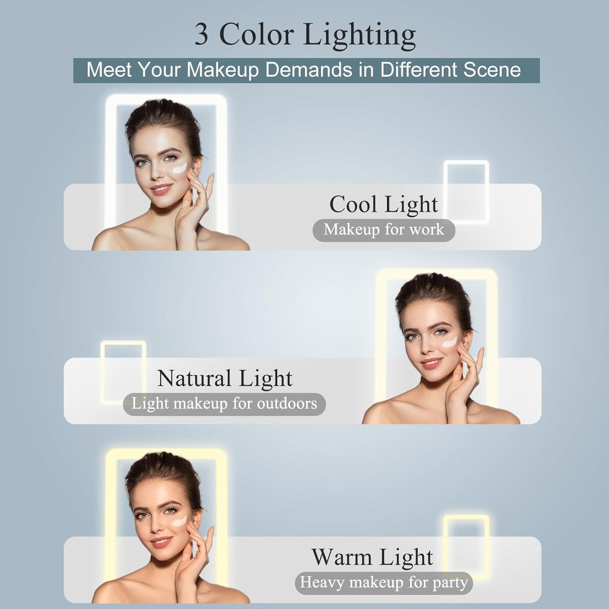 FUNTOUCH Rechargeable Travel Makeup Mirror with 72 Led Lights, Portable Lighted Beauty Mirror, 3