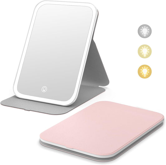 Kintion Travel Makeup Mirror, Portable LED Lighted Makeup Mirror, 360° Rotation Touch Screen Vanity