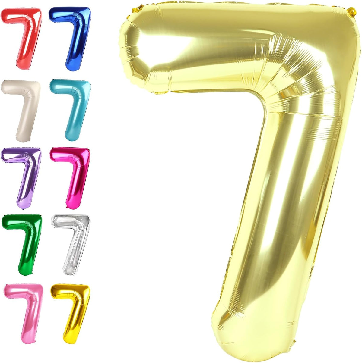 Digital Number 7 Champagne Gold Birthday Balloon 40 Inch, Foil Balloons for 7 17 27 70 77 Party