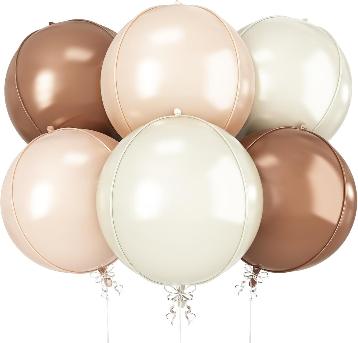 6Pcs Nude Cream Beige Round Foil Balloons, 22inch 4D Apricot Brown Tan Large Ball Balloons, for