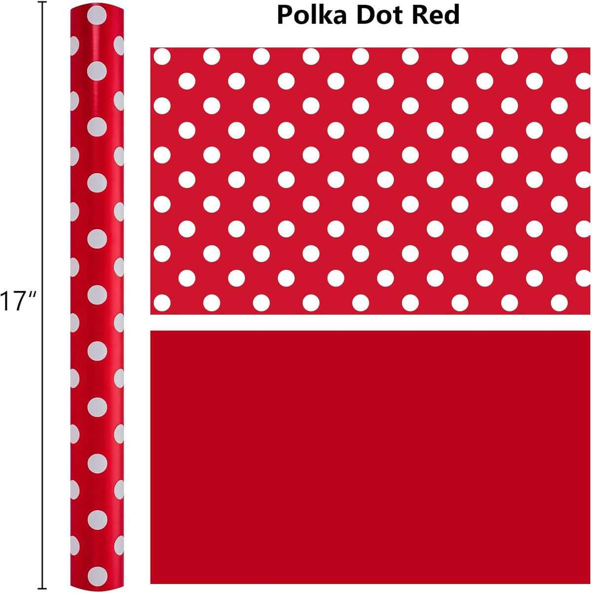 Burymento Red and White Dots Wrapping Paper, Reversible Pink Gift Wrap for Birthday, Valentines