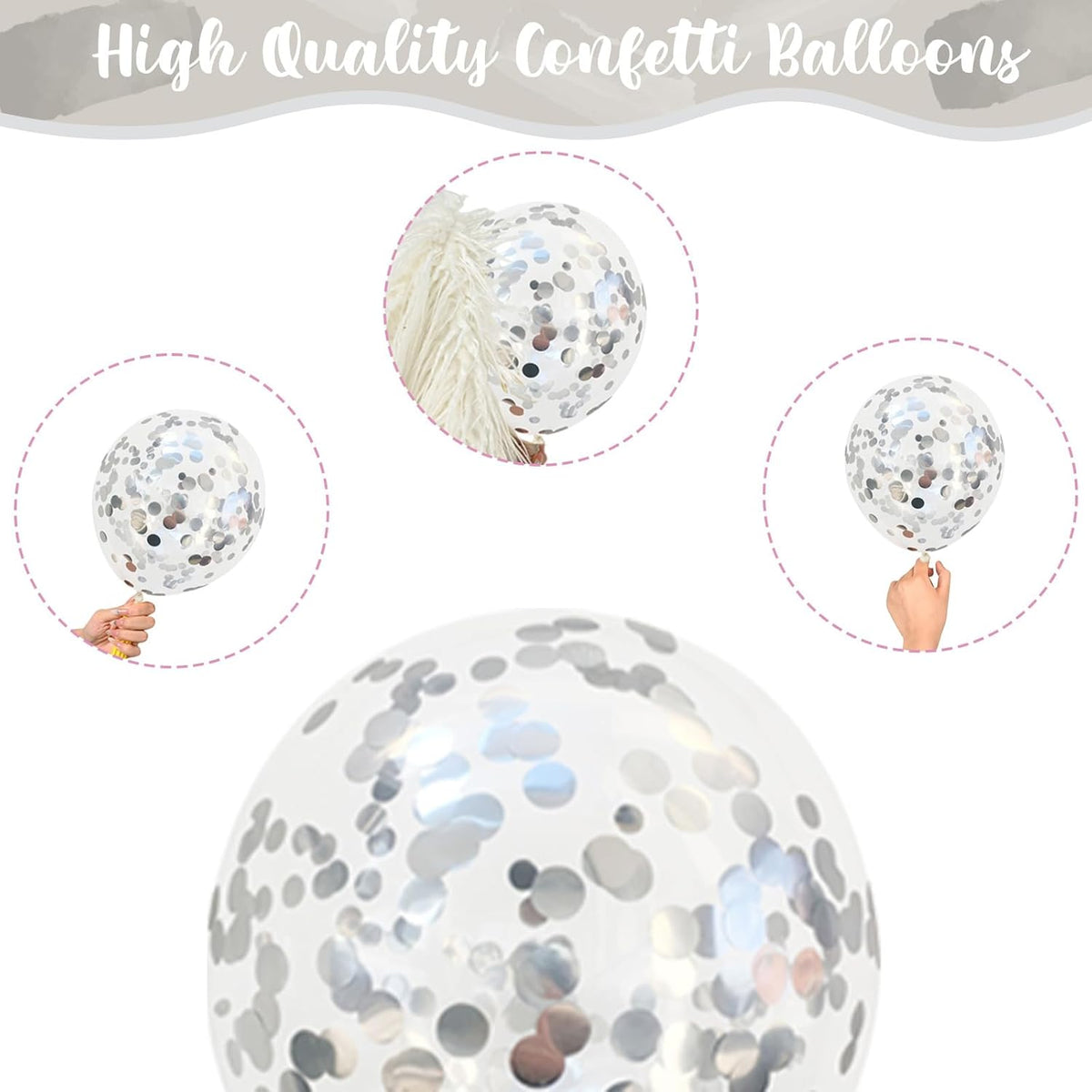 Silver and White Balloons, 12 Inch Metallic Silver White Latex Balloons Set Decor with Silver