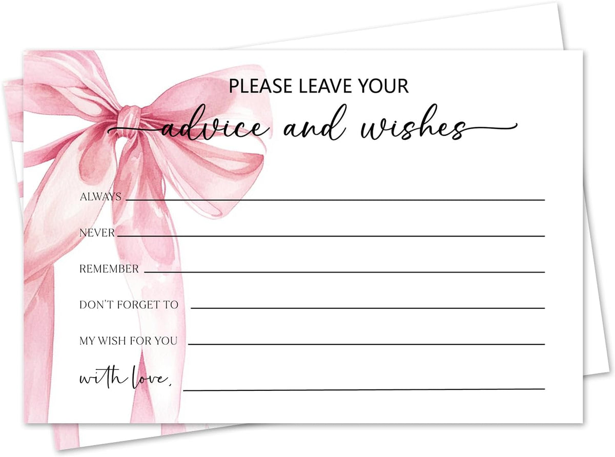 Pink Bow Advice and Wishes Card, Advice Cards for The Bride and Groom, Bridal Shower,Wedding or