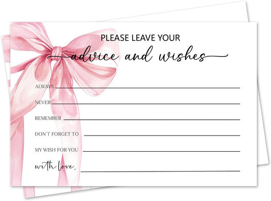 Pink Bow Advice and Wishes Card, Advice Cards for The Bride and Groom, Bridal Shower,Wedding or