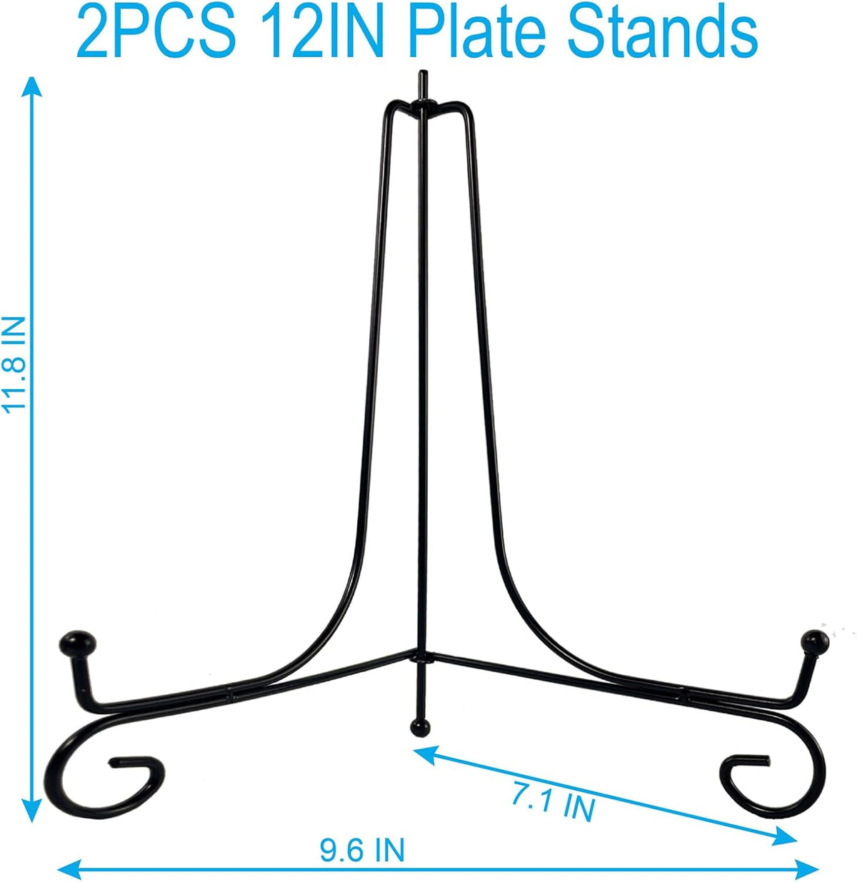 2PCS Premium Black Iron Plate Stands for Display 12 Inch, Decorative Solid Metal Plate Holders for