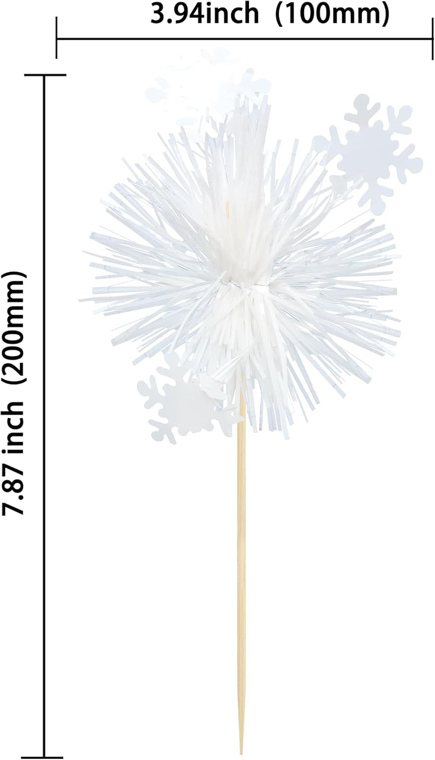 Gyufise 20Pcs Foil Firework Cupcake Toppers Sparkle Tinsel Cake Toppers Tinsel Drink Cake