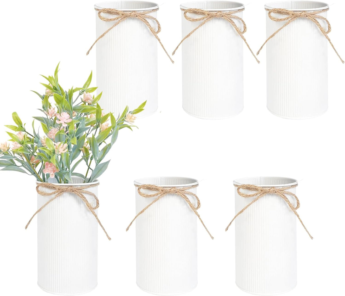 6" High Farmhouse Vases for Centerpiece, Rustic Mason Jars with Twine Bow for Flowers, Vintage