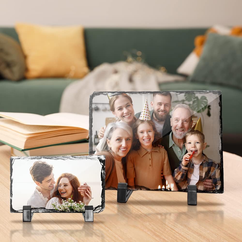 PYD Life 12 Pack Sublimation Photo Slates Rock Blanks 5.5 x 7.5 Inch Bulk Stone Frame White with