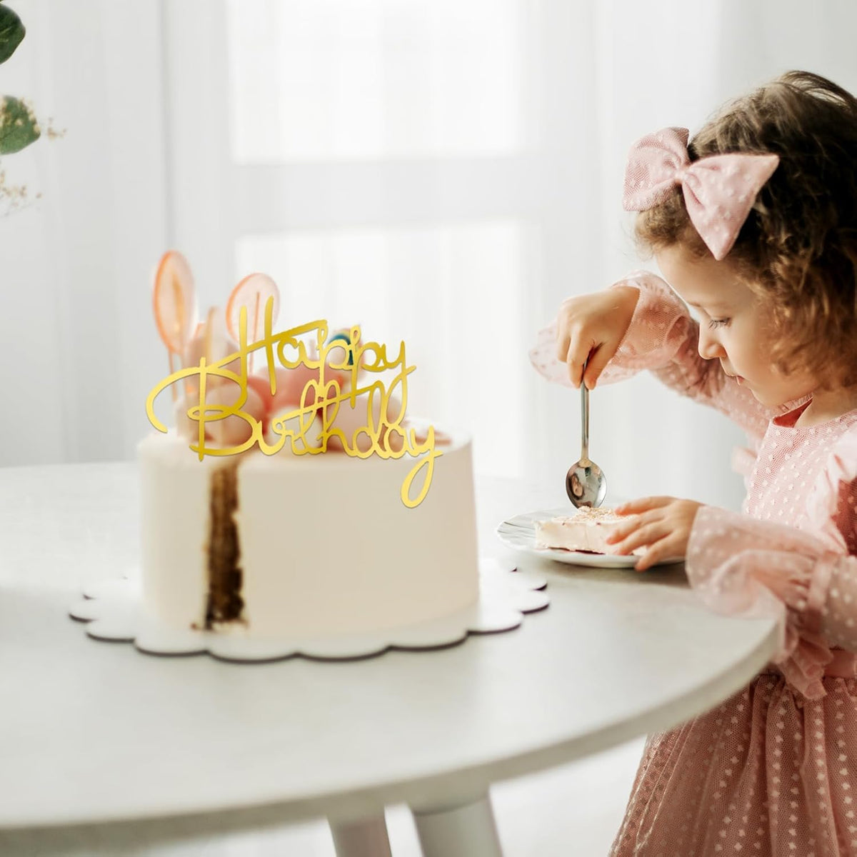 10 PCS Gold Happy Birthday Cake Topper Mirror Acrylic Cake Toppers Double-Sided Glitter Birthday