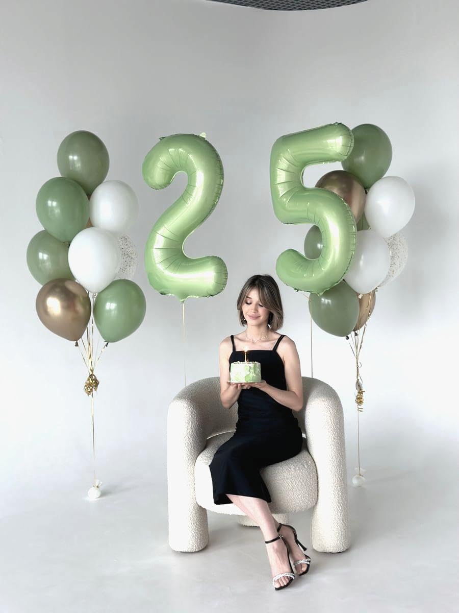 Big 40 Inch Sage Green 2 Number Balloon Birthday Decoration, 2026 Oliver Green Number 2 Helium