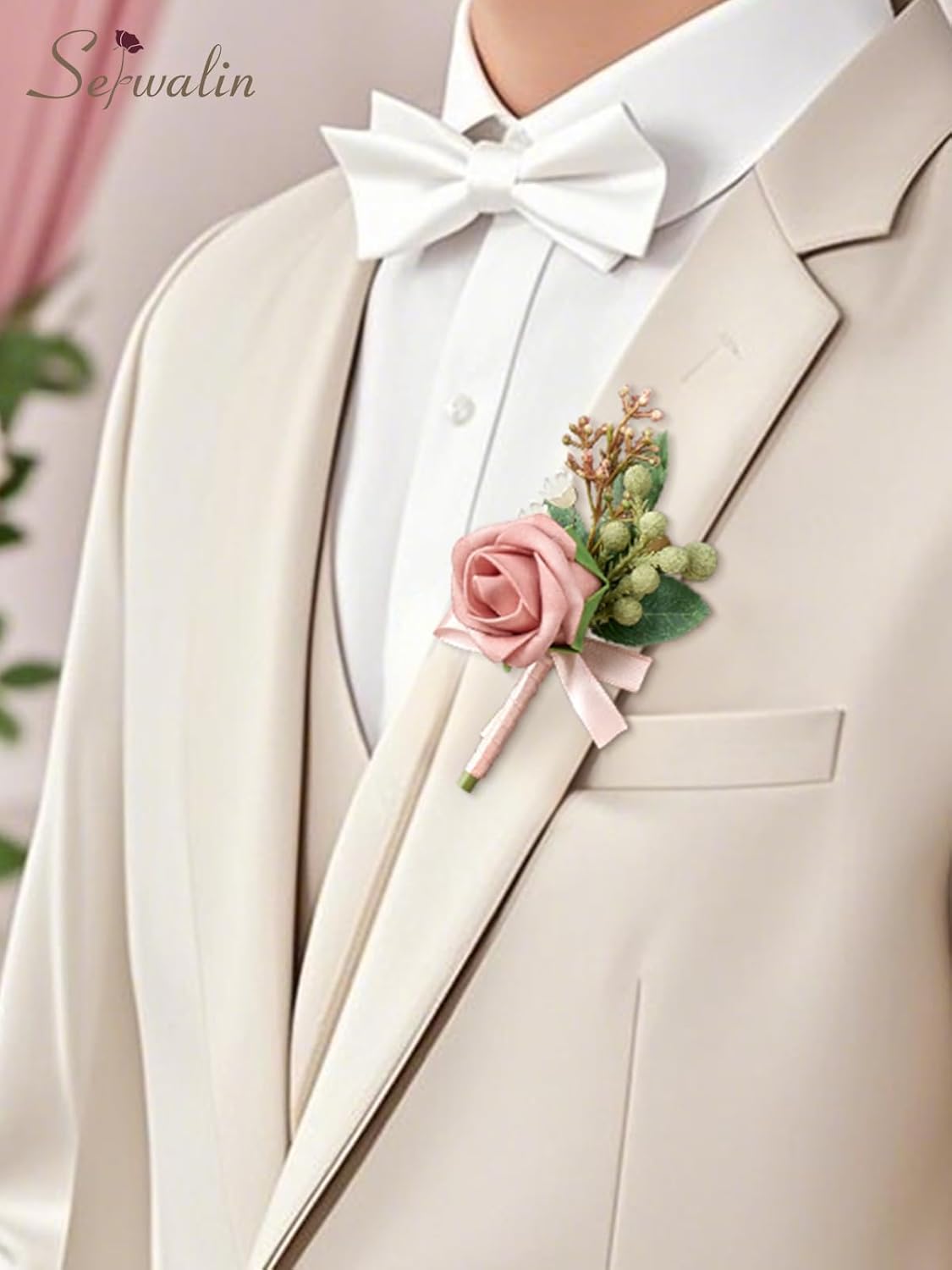 Serwalin 10Pcs Boutonniere for Men, Pink Groom and Best Man Boutonniere, Artificial Flowers for