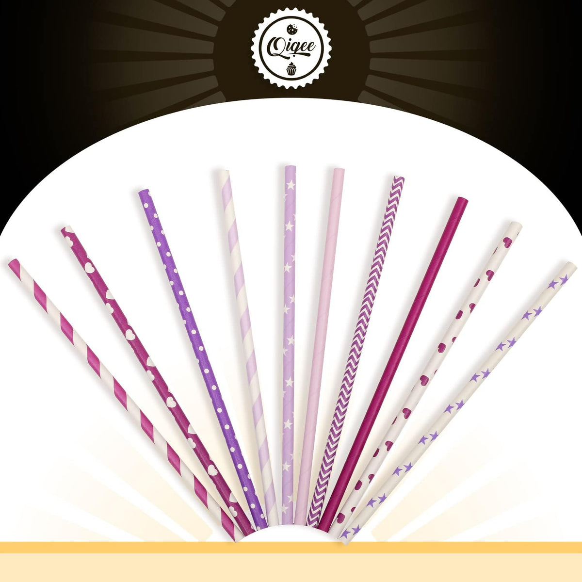 Purple Paper Straws for Drinking Purple Disposable Straws 150pcs Disposable Straws Bulk（10 Pattern）
