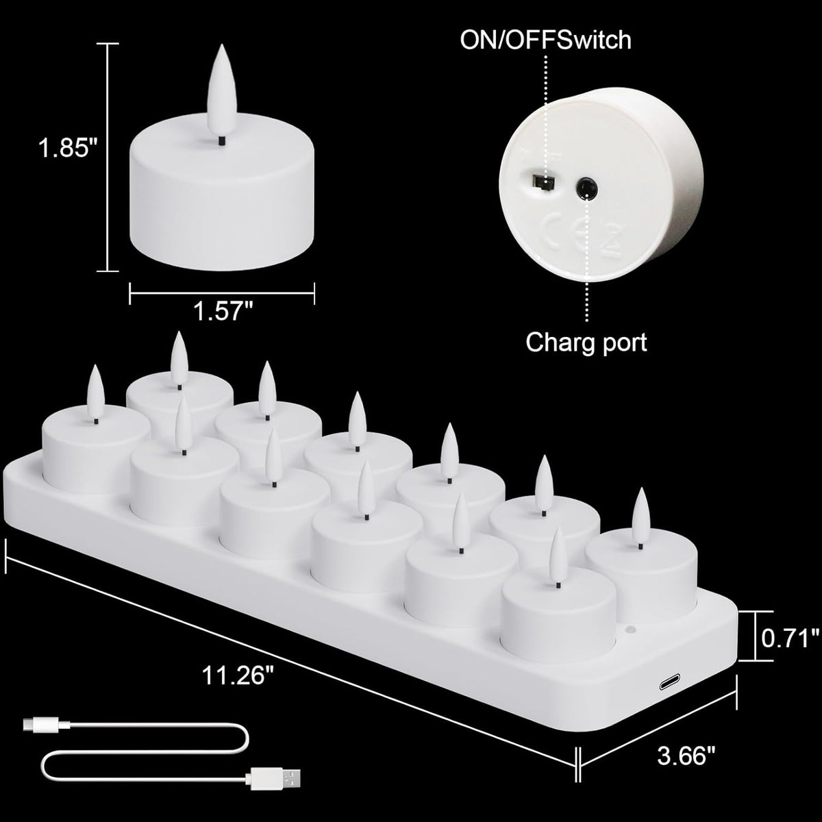 Rechargeable Tea Lights Candles Battery Operated, 12 Pcs White Battery Tea Lights with Remote and