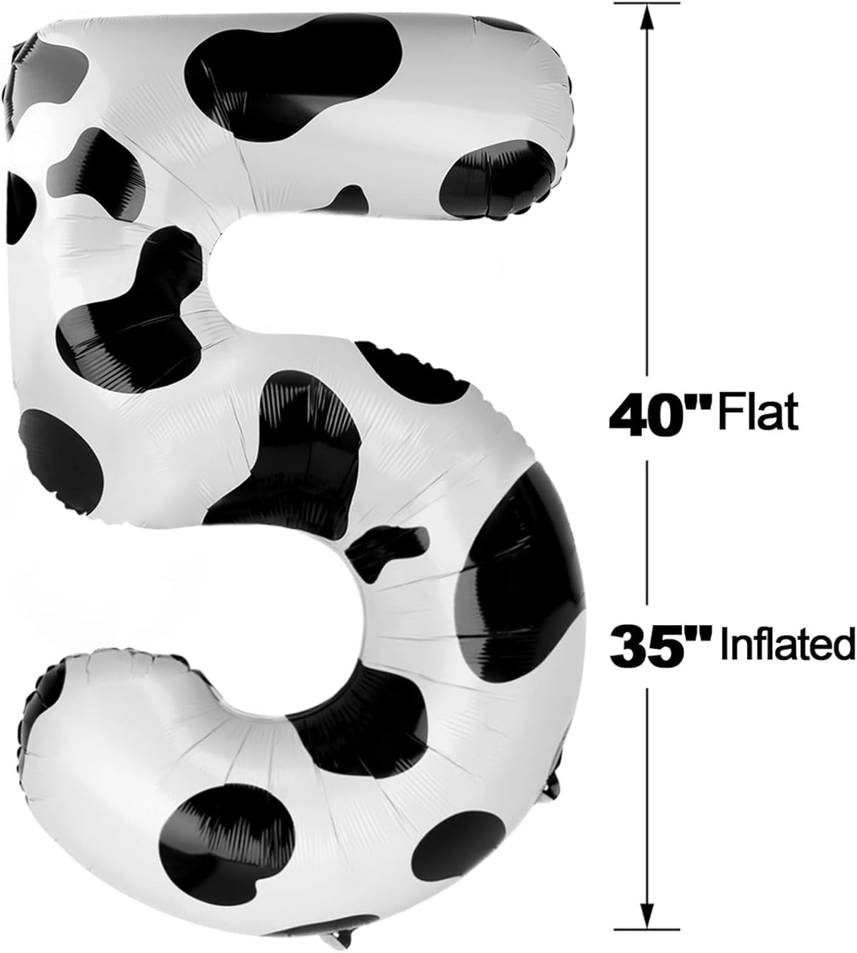 Cow Print 40 Inch Large Number 5 Birthday Balloon, Five 5th 15 25 35 50 55 Birthday Celebration