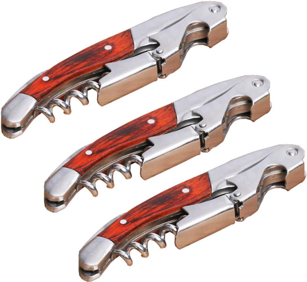 Professional Waiter Corkscrew Wine Key for Bartenders Set of 3,With Long Rosewood Handle Stainless