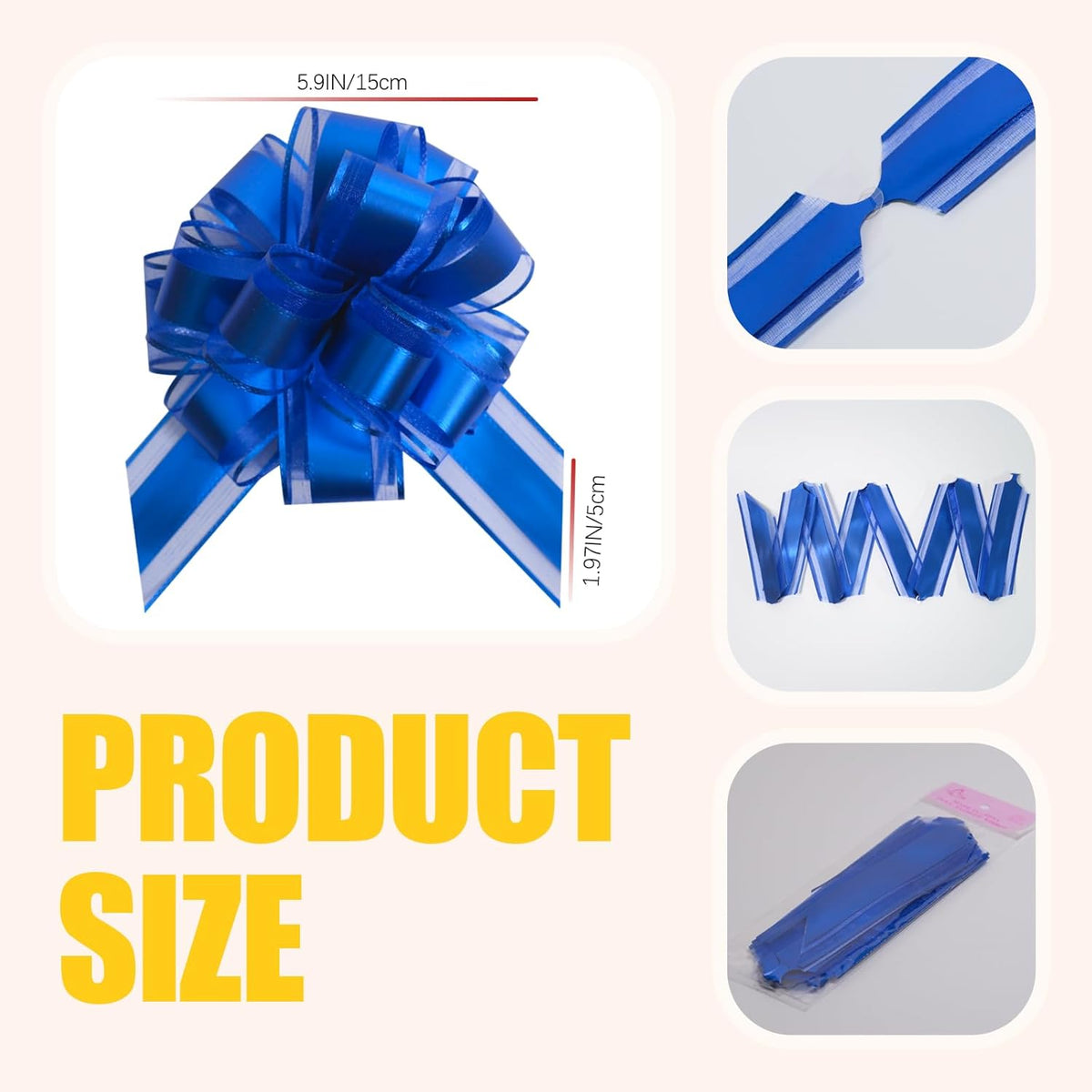 6 PCS 6 Inch Organza Blue Pull Bows - Perfect for Gift Wrapping, Wedding Decor, Car Bows, Birthday