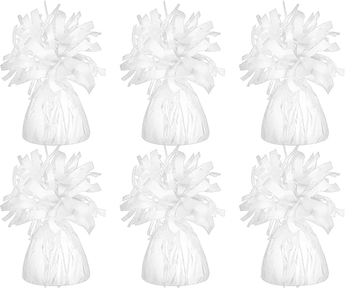 Metallic Balloon Weights, Birthday Party Favors, Novelty and Gag Gifts, 5.5" Inches, 6-Pack (White)