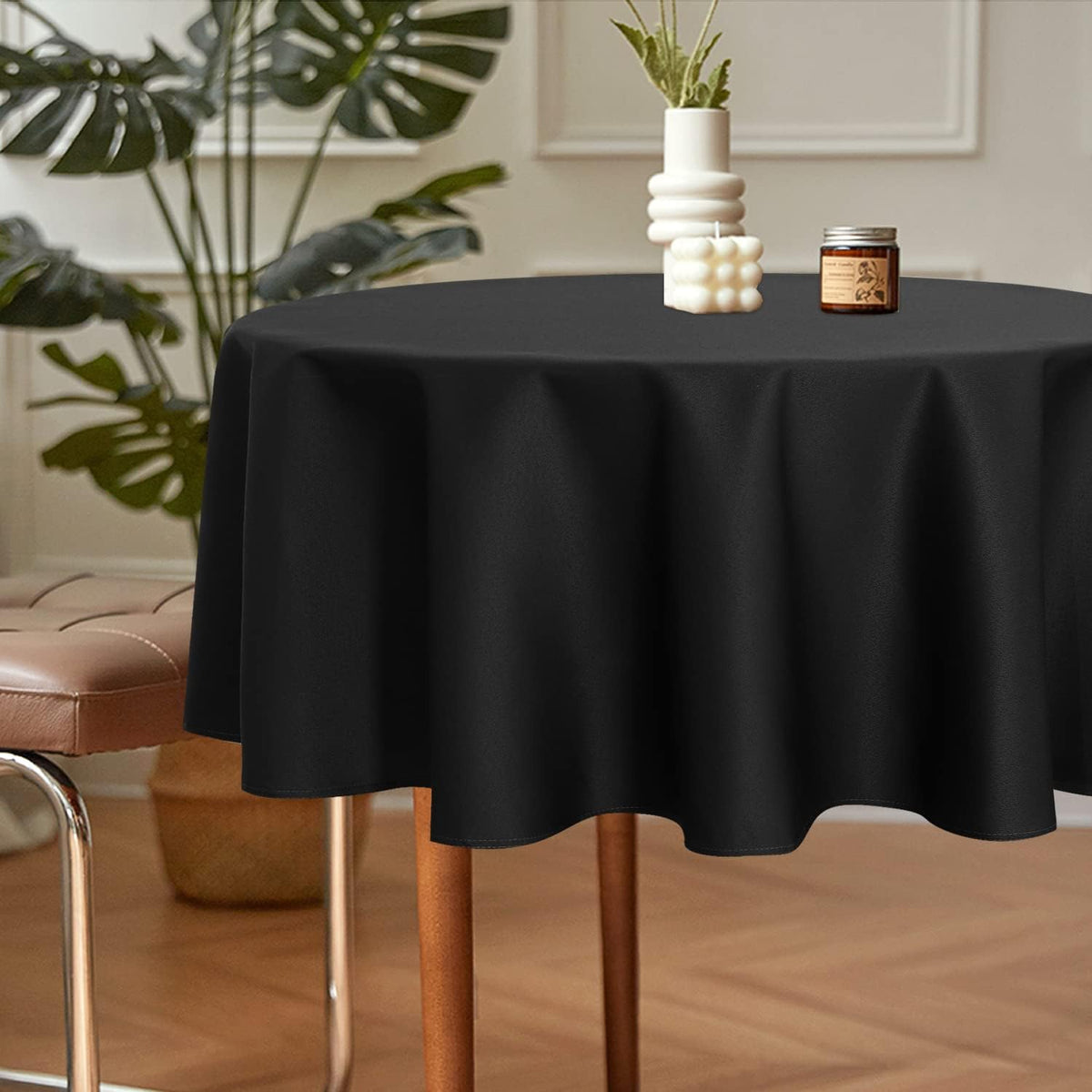 sancua 2 Pack Round Tablecloth 60 Inch Black, Stain and Wrinkle Resistant Table Cloth - Washable
