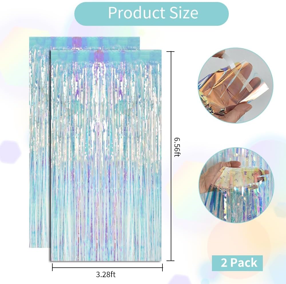 BEISHIDA 2 Pcs Door Streamers Curtain Iridescent Streamers Baby Shower Party Streamers Backdrop