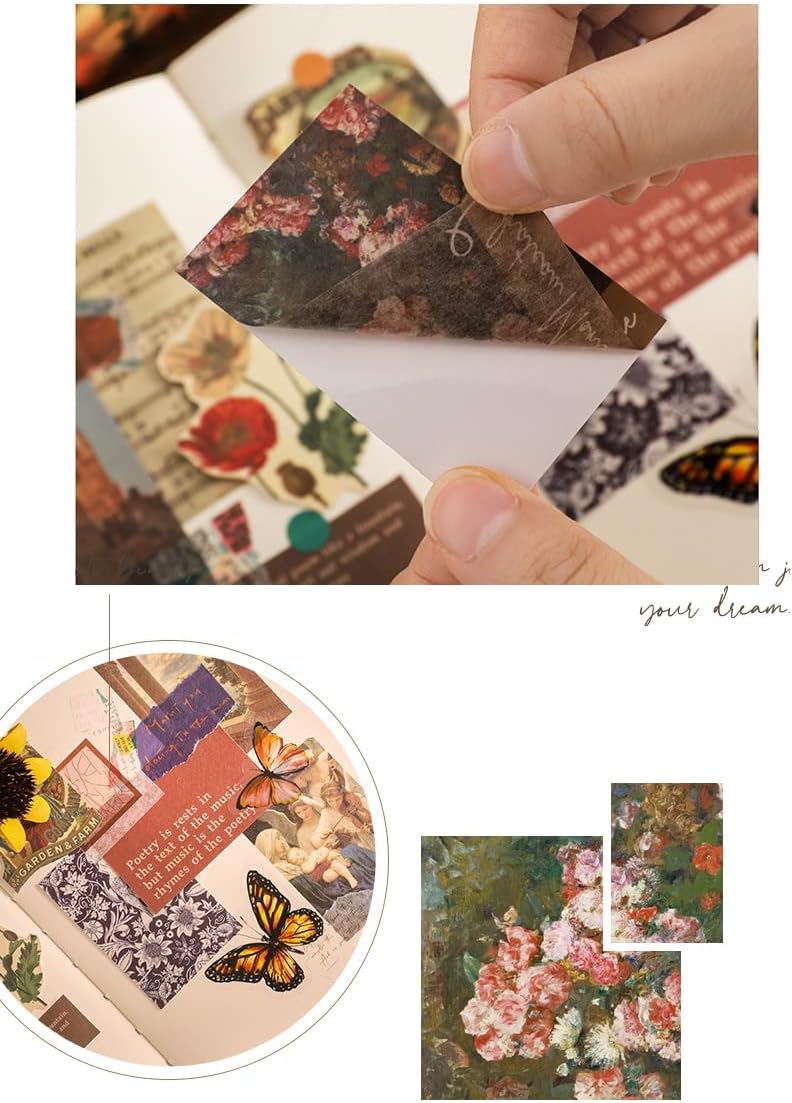 6 Sets 300 Pcs Washi Stickers Set Vintage Aesthetic Sticker Book for Journaling, DIY Decorative