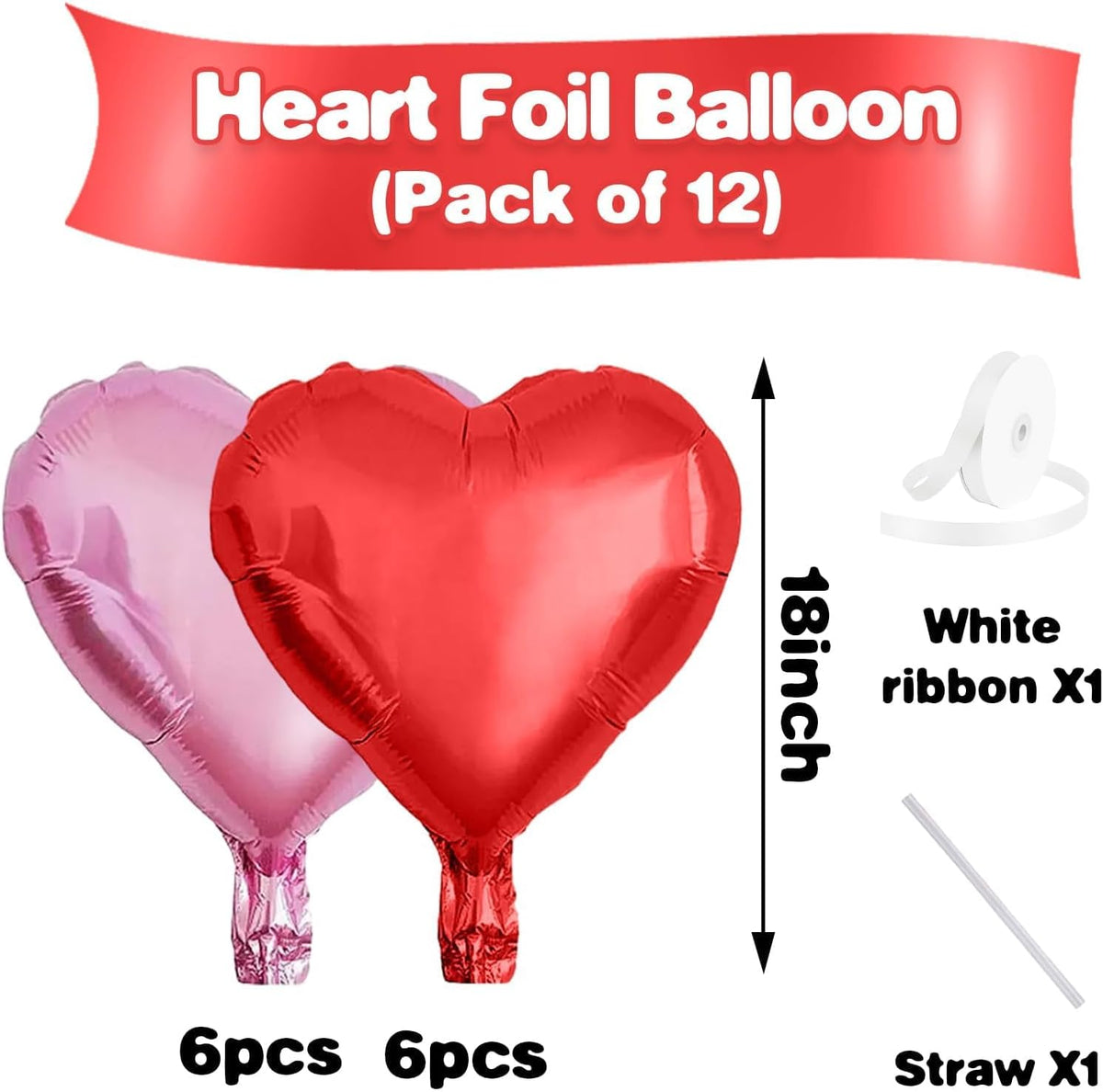 Pink Red Heart Balloons,12Pcs 18 Inch Light Pink Foil Love Heart Shaped Balloons for Valentines Day