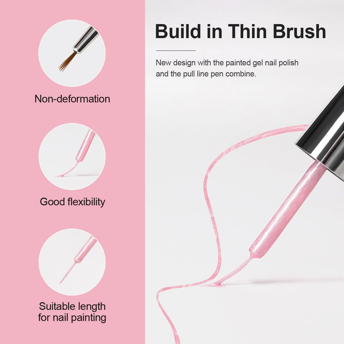 RARJSM Pearl Pink Nail Art Gel Liner Pearlescent Shell Glitter Swirl Effect Gel Nail Polish 8ml
