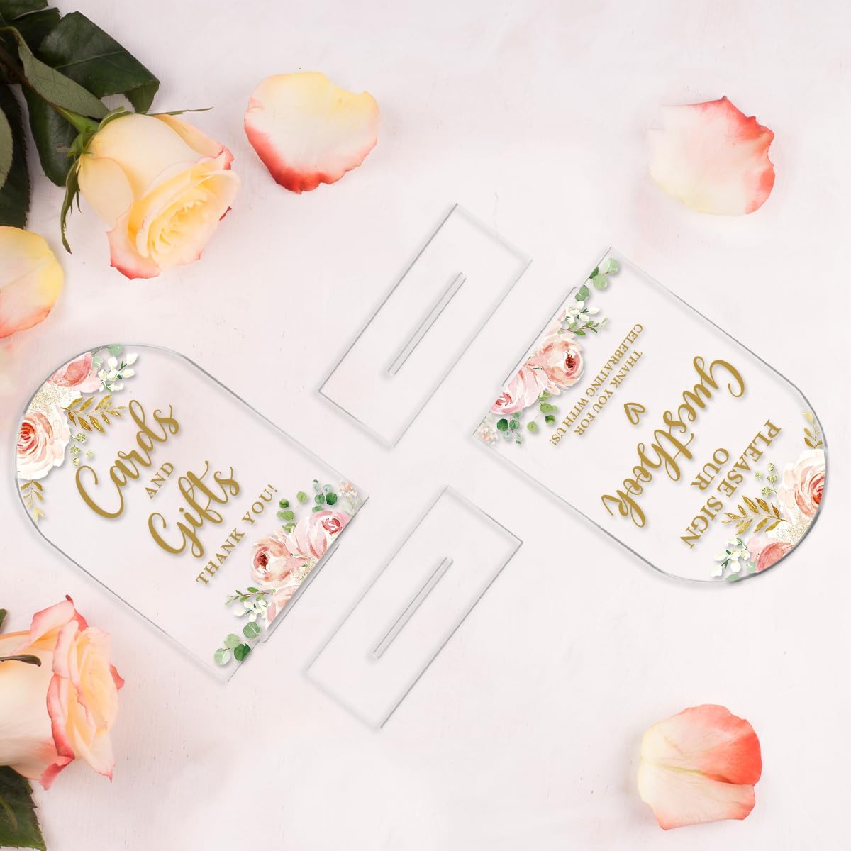 2 Pcs Acrylic Wedding Signs for Reception, Bridal Shower Decorations, Cards and Gifts Signs, Guest