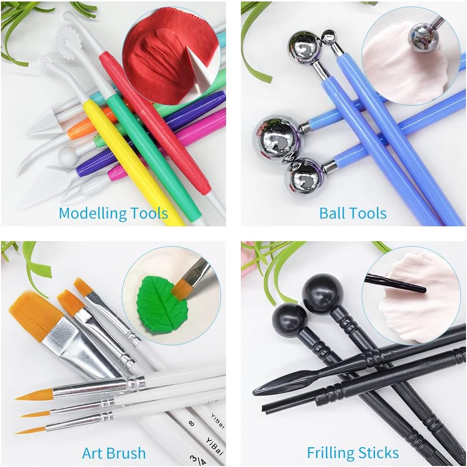 60pcs Gum paste Flower and Leaf Tool 6set Fondant Flower Silicone Molds 6set Gum Paste Cutter 20pcs