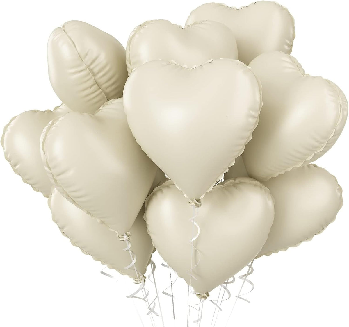 Cream Heart Balloons, 10PCS Cream White Foil Heart Shape Balloons, 18inch Beige Foil Valentine