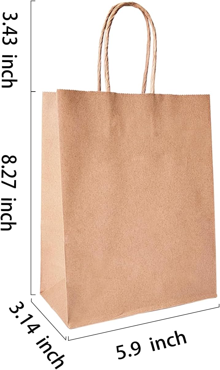 BAG BOX 25 Pack 5.9x3.1x8.25 Inch Brown Gift Bags with Handles,Bulk Kraft Paper Bags for Shopping